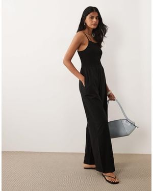 Brave Soul Shirred Bodice Jersey Jumpsuit - Black