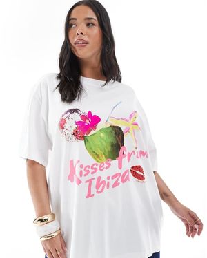 Renee Studio Camiseta Blanca Con Estampado Gráfico "Ibiza" Exclusiva De Plus - Blanco