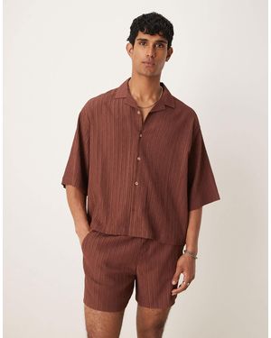ASOS Co-ord Textured Boxy Oversized Revere Shirt - Brown