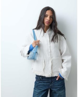 ASOS Collarless Wool Blend Boucle Jacket - Grey