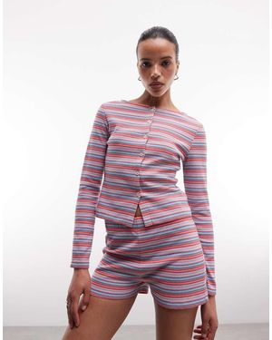 Reclaimed Vintage Striped Waffle Cardigan - Purple