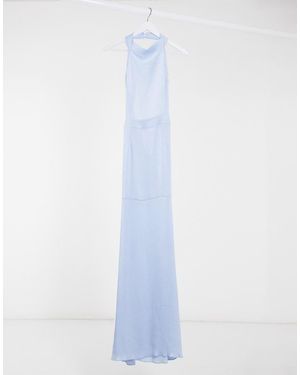 Missguided Satin High Neck Maxi Dress - Blue
