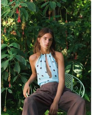 Pull&Bear Top dos nu à pois avec découpe en turquoise pâle - Vert