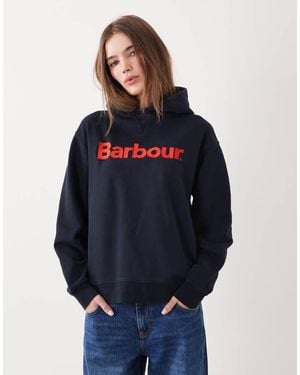 Barbour Hartland Relaxed Embroidered Logo Hoodie - Blue