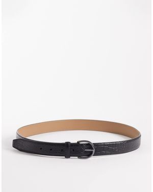 Mango Textured Leather Blet - Grey