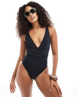 Accessorize Corrigerend Diepuitgesneden Badpak Met Overslag - Blauw
