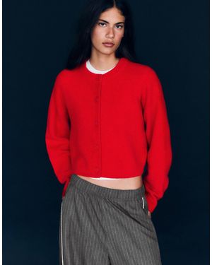 Bershka Strick-cardigan mit rundhalsausschnitt und knopfleiste - Rot