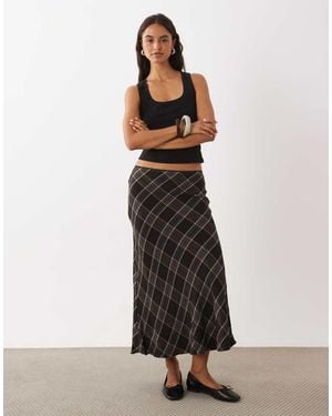 Mango Midi Rok Met Bruine Ruit - Wit