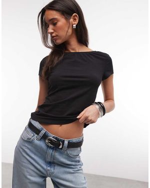 Monki Camiseta Negra Con Espalda Abierta - Azul