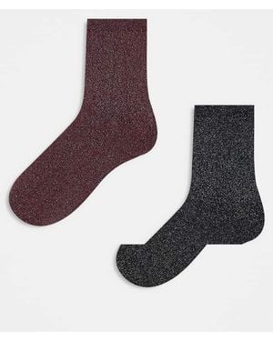 JJXX Pack De 2 Pares De Calcetines De Color Burdeos Y Variado Con Acabado De Purpurina De - Marrón
