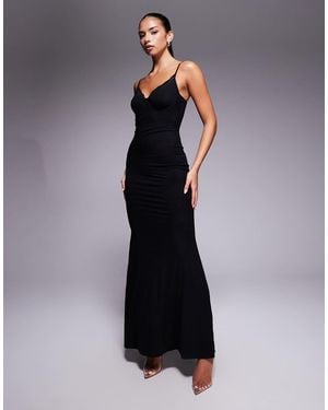 Wanderdoll Leah Triple Layered Sculpting Mesh Lace Cup Detail Cami Fishtail Maxi Dress - Blue