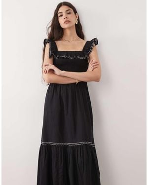 New Look Embroidered Frill Sleeve Midi Dress - Black