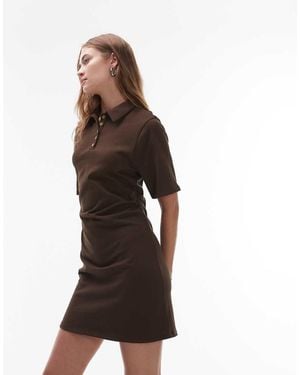 TOPSHOP Cinch Waist Mini Polo Dress - Brown