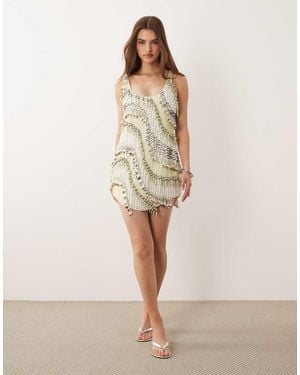 ASOS Scoop Neck Mini Dress With Shaped Hem And All Over Beaded Embellishment - Brown