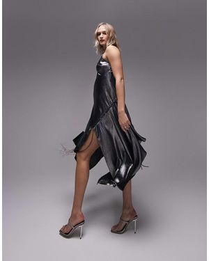 TOPSHOP – midi-trägerkleid mit asymmetrischer schnürung - Grau