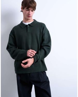 TOPMAN Knitted Smart Polo Jumper - Green