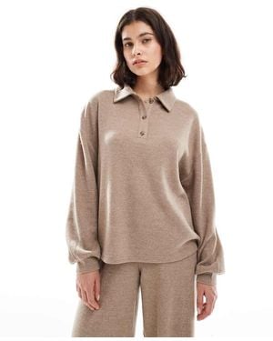 Miss Selfridge Maglia Spazzolata Color Cammello Con Colletto - Neutro