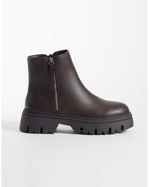 SEQWL Botas Chunky Con Detalle De Cremallera En Marrón - Multicolor