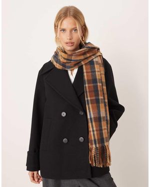 Mango Bufanda Tostado A Cuadros De - Negro