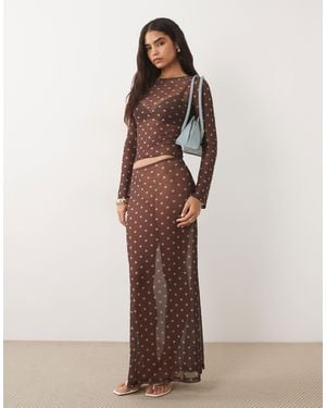 ASOS Sheer Mesh Maxi Skirt - Brown