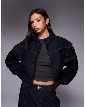Liquor N Poker Boxy Zip Through Denim Jacket - Blue