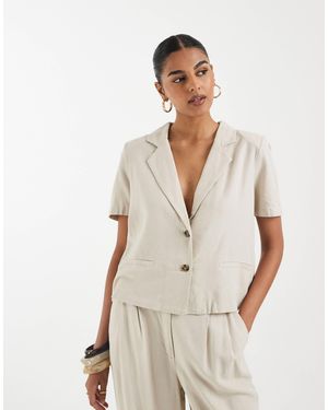 Vero Moda Linen Touch Short Sleeve Blazer - Natural