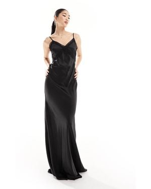 Six Stories Bridesmaids Lace Detail Satin Maxi Dress - Black