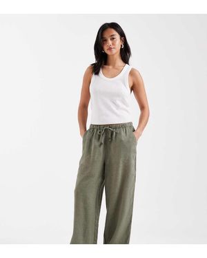 Only Petite Pantalones Caqui Claro De Pernera Ancha De Mezcla De Lino De -Verde