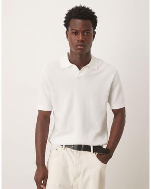 Mango Cotton Open Knit Polo Top - White
