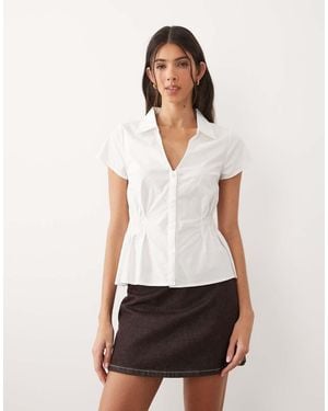 Gina Tricot Cotton Rich Cinched Waist Crinkle Blouse - White