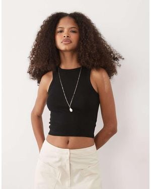 Brave Soul Ribbed Crop Vest Top - Black