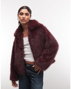 Noisy May Faux Fur Jacket - Red