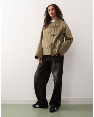 Collusion Cropped Bow Tie Trench Jacket - Natural