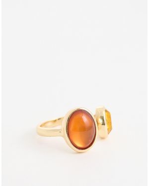 ASOS Asos Design Curve Wrap Around Ring With Amber Faux Semi Precious Stones - Metallic