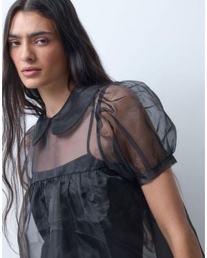 Monki Organza Collared Babydoll Mini Dress - Gray