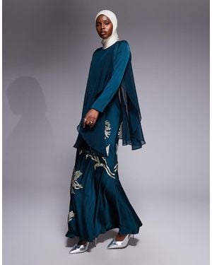 ASOS Cape Overlay Shadow Floral Embellished Maxi Dress - Blue