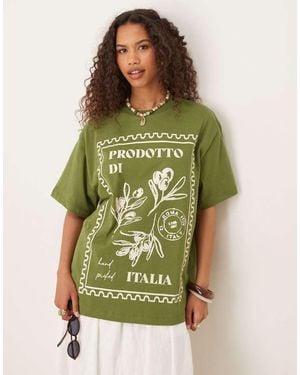 ASOS Oversized T-shirt With Italia Floral Graphic - Green