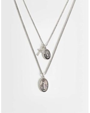 ASOS 2 Pack St Mary And Cross Multi Pendant Necklace - White
