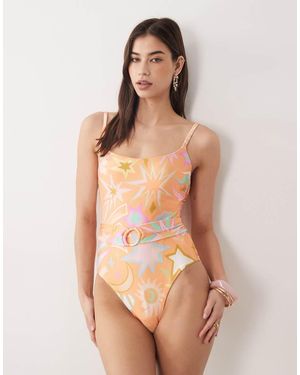 Never Fully Dressed Scoop Neck Belt Detail Swimsuit - Natural