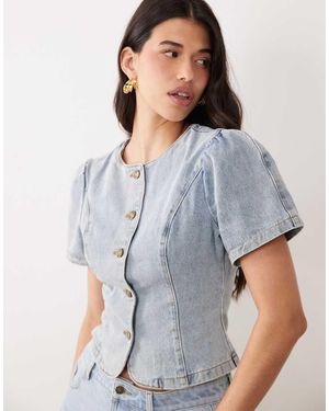 Lioness Femme Cotton Rich Puff Sleeve Button Up Blouse - Grey