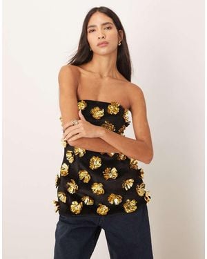 ARRANGE Bandeau-Top Met Lange Pasvorm En 3D-Bloemen - Zwart