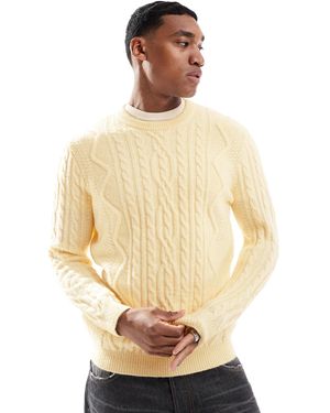 ASOS – schwerer strickpullover mit zopfmuster und rundhalsausschnitt - Weiß