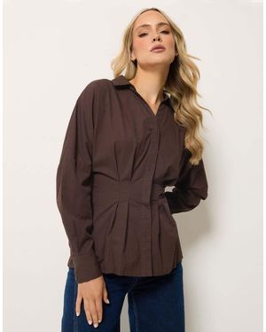 Long Tall Sally Pleated Shirt - Brown