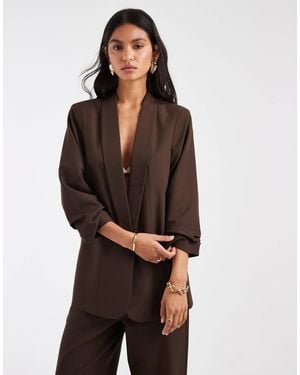 Pieces Ruched Sleeve Tailored Blazer - Brown