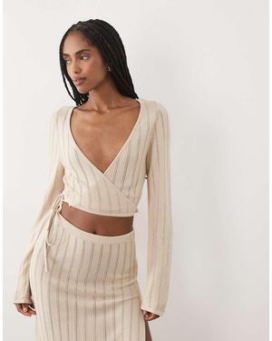 Miss Selfridge Top A Maniche Lunghe Avvolgente - Neutro