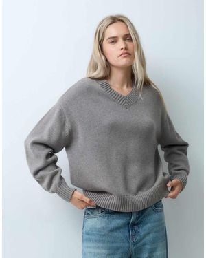 Gap Oversized Knitted V Neck Jumper - Grey