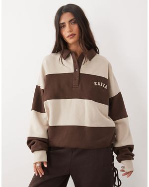 Kaiia Oversized Long Sleeve Rugby Sweatshirt - Brown