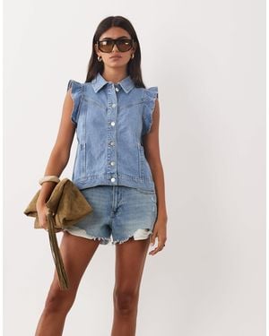 Miss Selfridge Flare Sleeve Denim Waistcoat - Blue