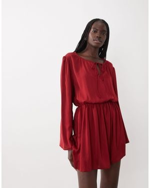 Miss Selfridge Satin Boho Mini Dress - Red
