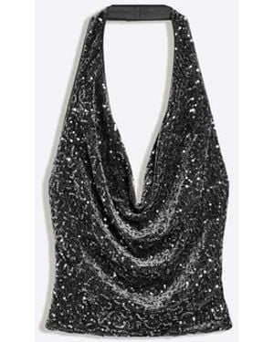 Bershka Draped Sequin Halter Top - White